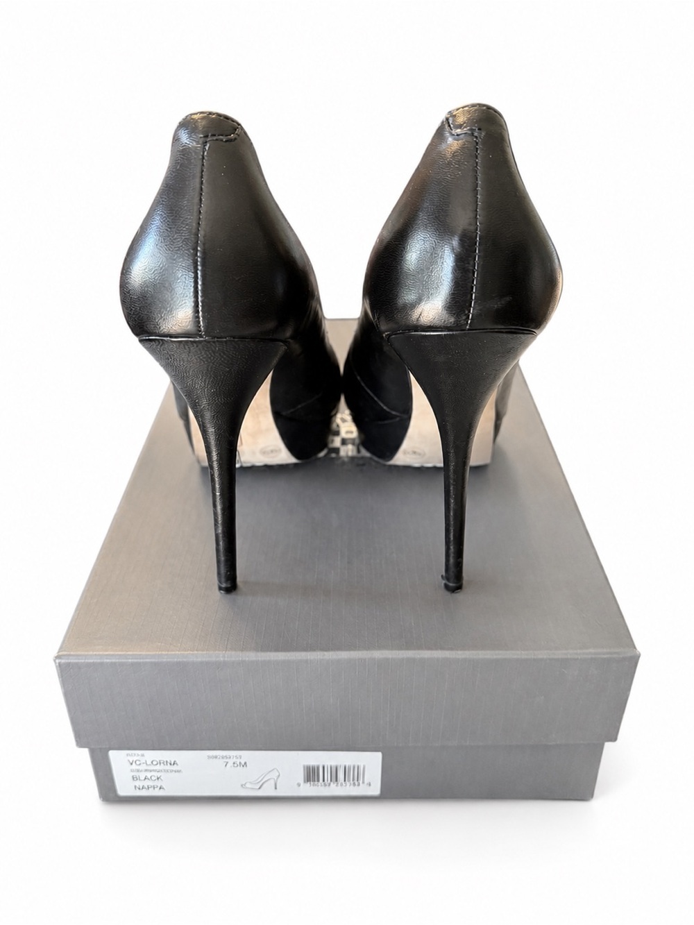 Vince Camuto VC-LORIM Black Nappa Leather Peep-Toe Platform Heels - Size 7.5 - Picture 8 of 13